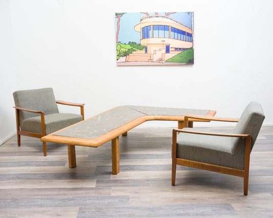 Couchtisch Boomerang, Fossilstein Marmor 70er Jahre