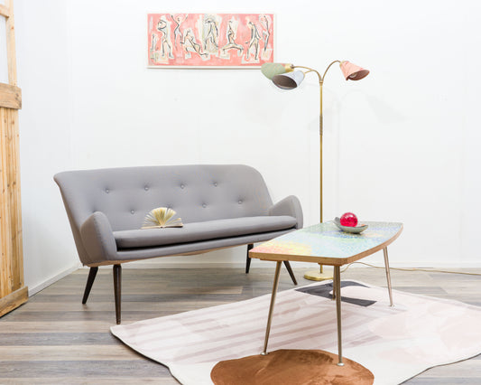 2,5-Sitzer-Cocktailsofa, 50er Jahre. Professionell restauriert