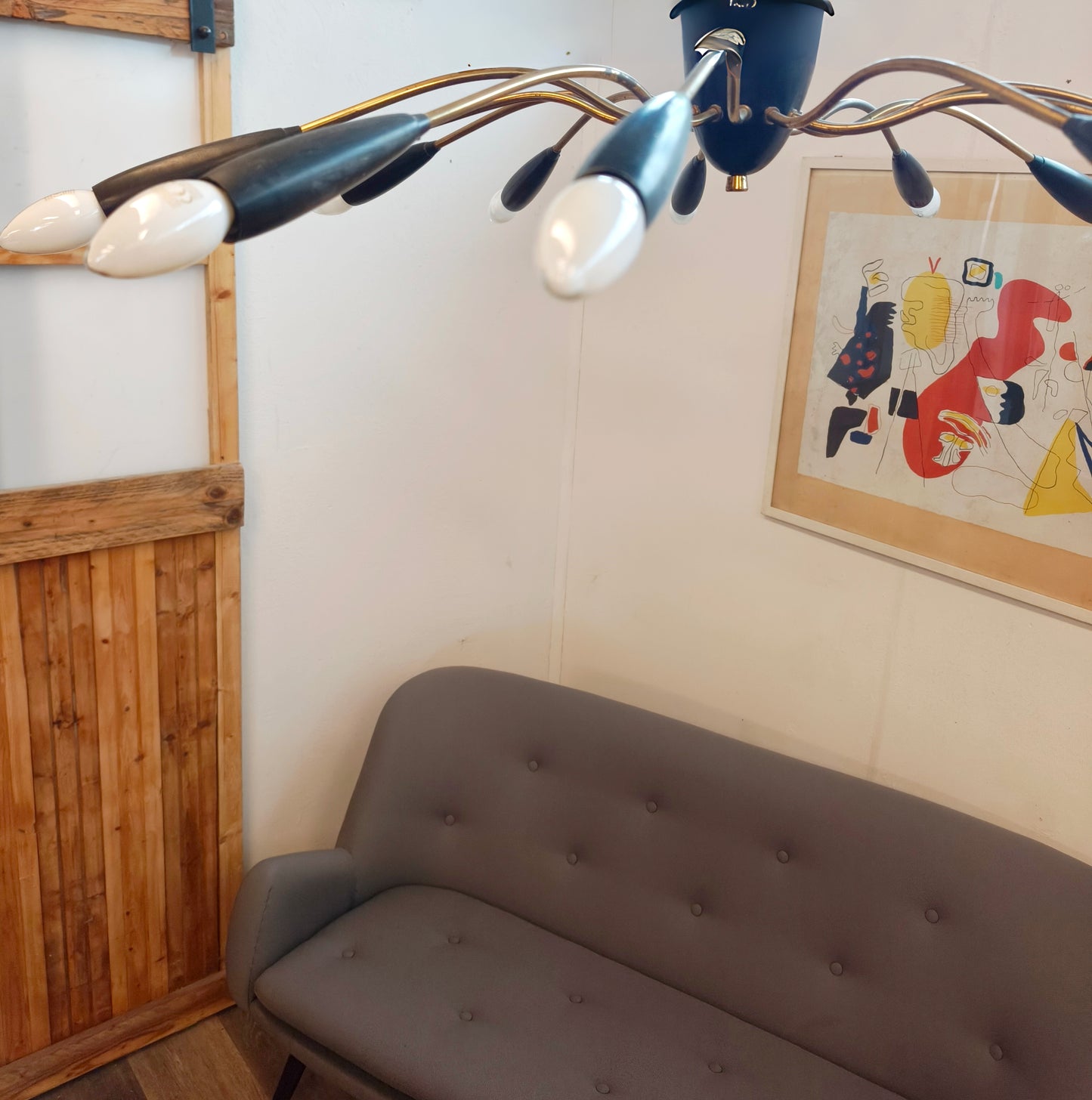 50er-Jahre-Deckenleuchte/Sputnikleuchte, 12-flammig