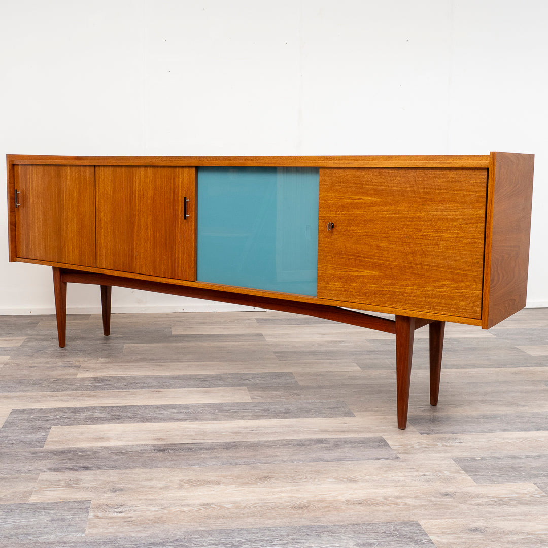 60er Jahre Sideboard, Teak, Glastür, 233cm