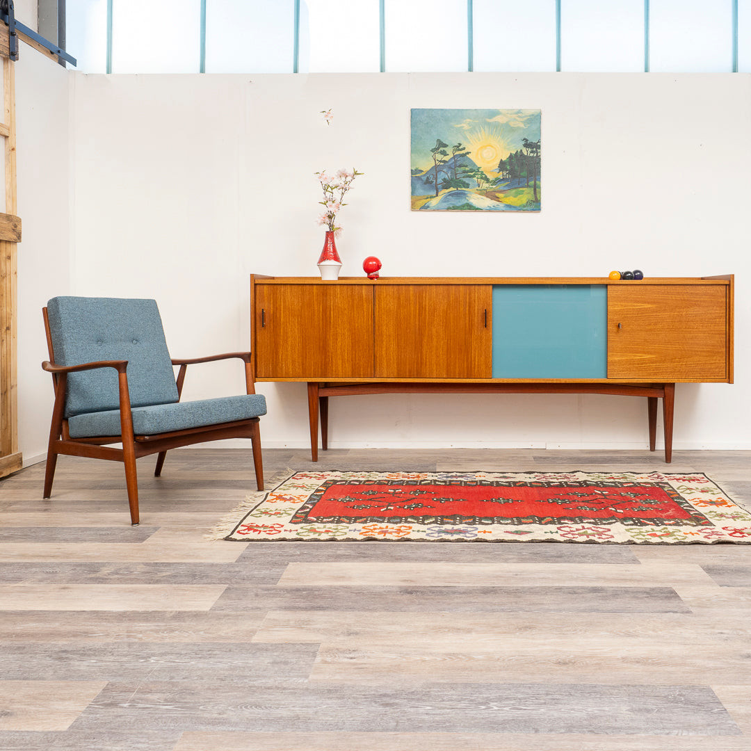 60er Jahre Sideboard, Teak, Glastür, 233cm