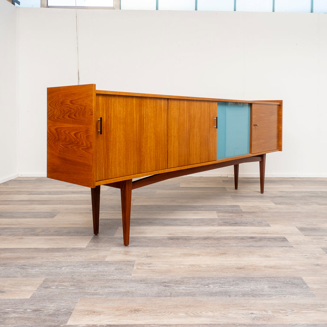 60er Jahre Sideboard, Teak, Glastür, 233cm