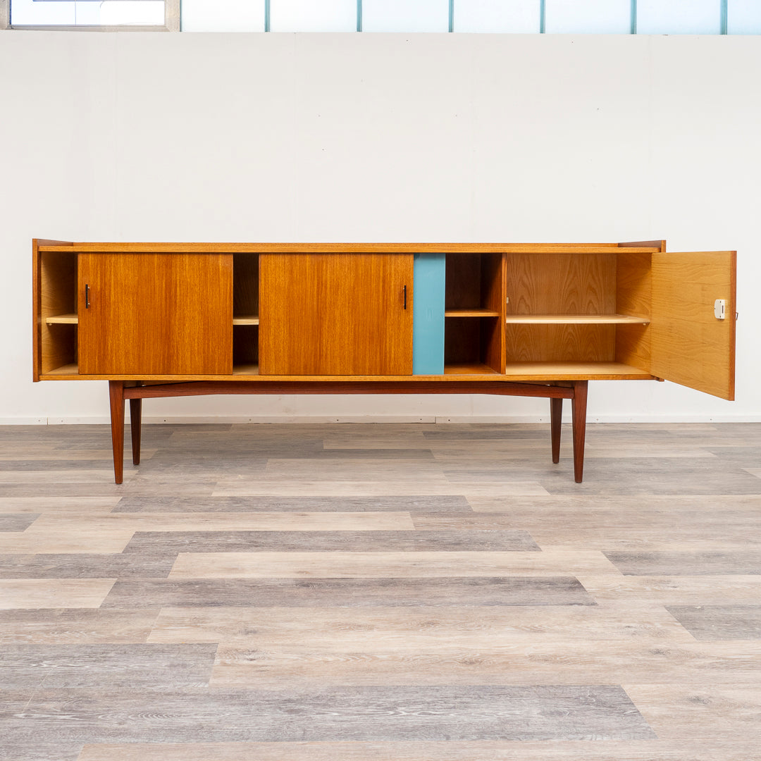 60er Jahre Sideboard, Teak, Glastür, 233cm