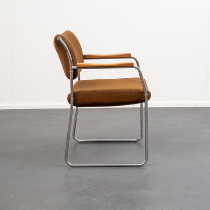 1960s armchair with metal frame and teak armrests