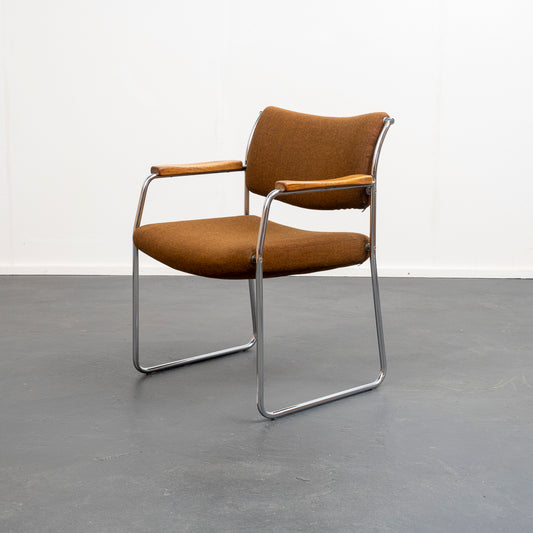 1960s armchair with metal frame and teak armrests