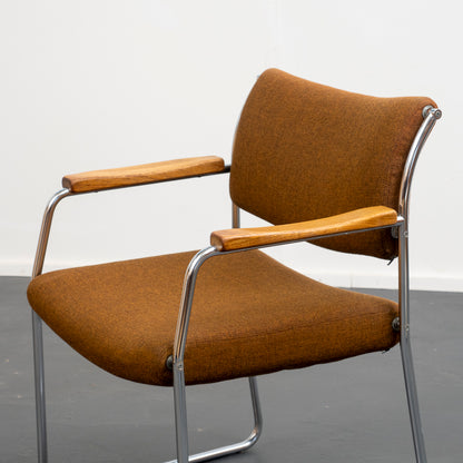 1960s armchair with metal frame and teak armrests
