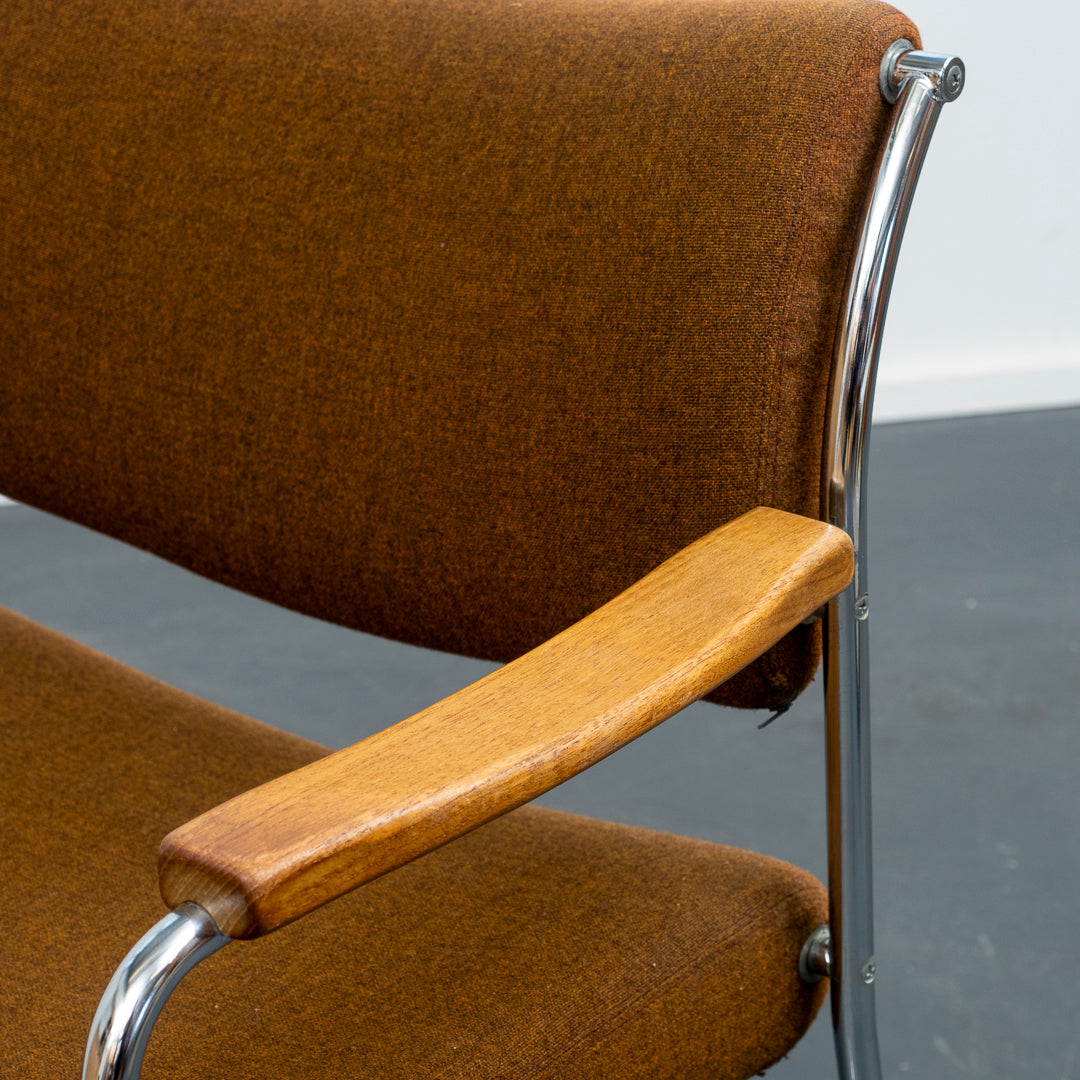 1960s armchair with metal frame and teak armrests