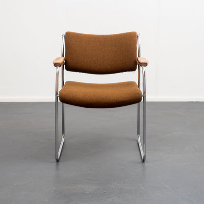 1960s armchair with metal frame and teak armrests
