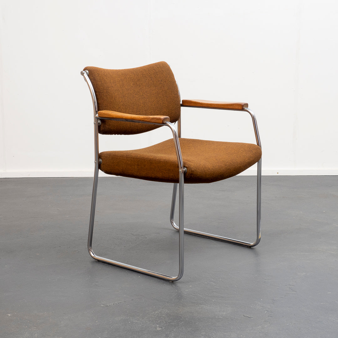 1960s armchair with metal frame and teak armrests