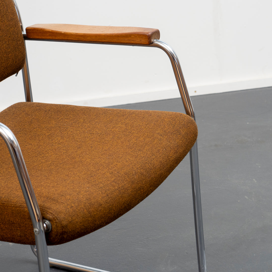1960s armchair with metal frame and teak armrests