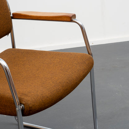 1960s armchair with metal frame and teak armrests