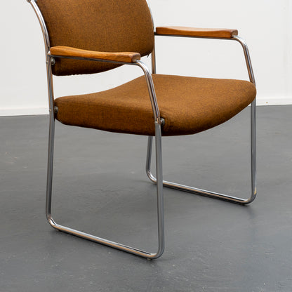 1960s armchair with metal frame and teak armrests
