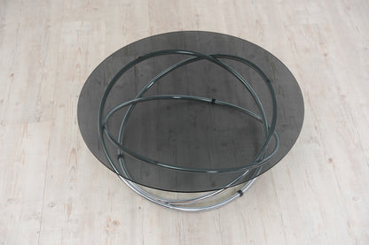 Round chrome and glass coffee table with ring base, Ø 82 cm, 1970s