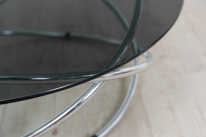 Round chrome and glass coffee table with ring base, Ø 82 cm, 1970s