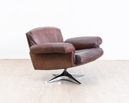 Fauteuil pivotant en cuir marron de De Sede, modèle DS 31, années 1960, vintage