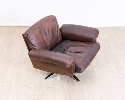 Fauteuil pivotant en cuir marron de De Sede, modèle DS 31, années 1960, vintage