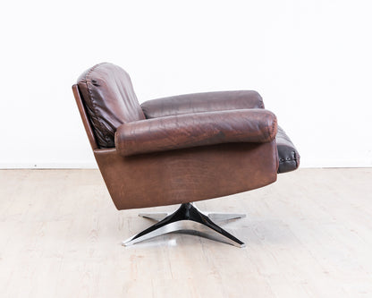 Fauteuil pivotant en cuir marron de De Sede, modèle DS 31, années 1960, vintage