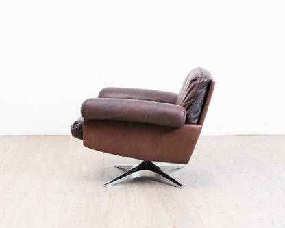 Fauteuil pivotant en cuir marron de De Sede, modèle DS 31, années 1960, vintage