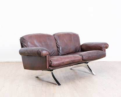 Canapé 2 places en cuir marron de De Sede, modèle DS 31, vintage années 1960