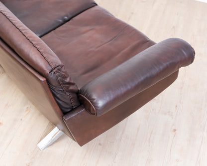 Canapé 2 places en cuir marron de De Sede, modèle DS 31, vintage années 1960