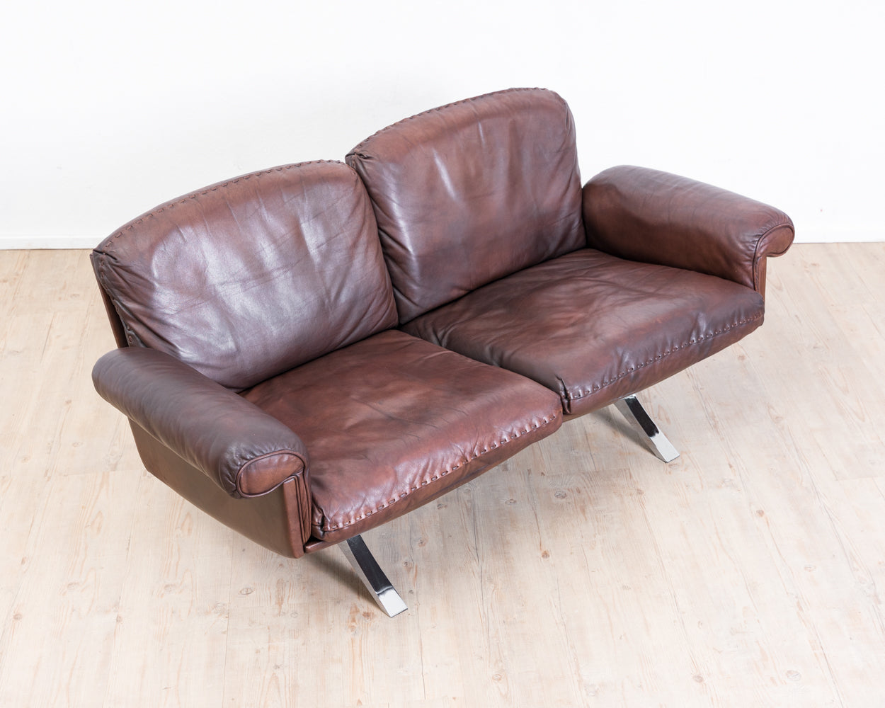 Canapé 2 places en cuir marron de De Sede, modèle DS 31, vintage années 1960
