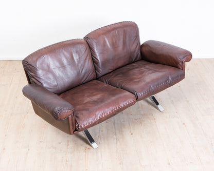 Canapé 2 places en cuir marron de De Sede, modèle DS 31, vintage années 1960