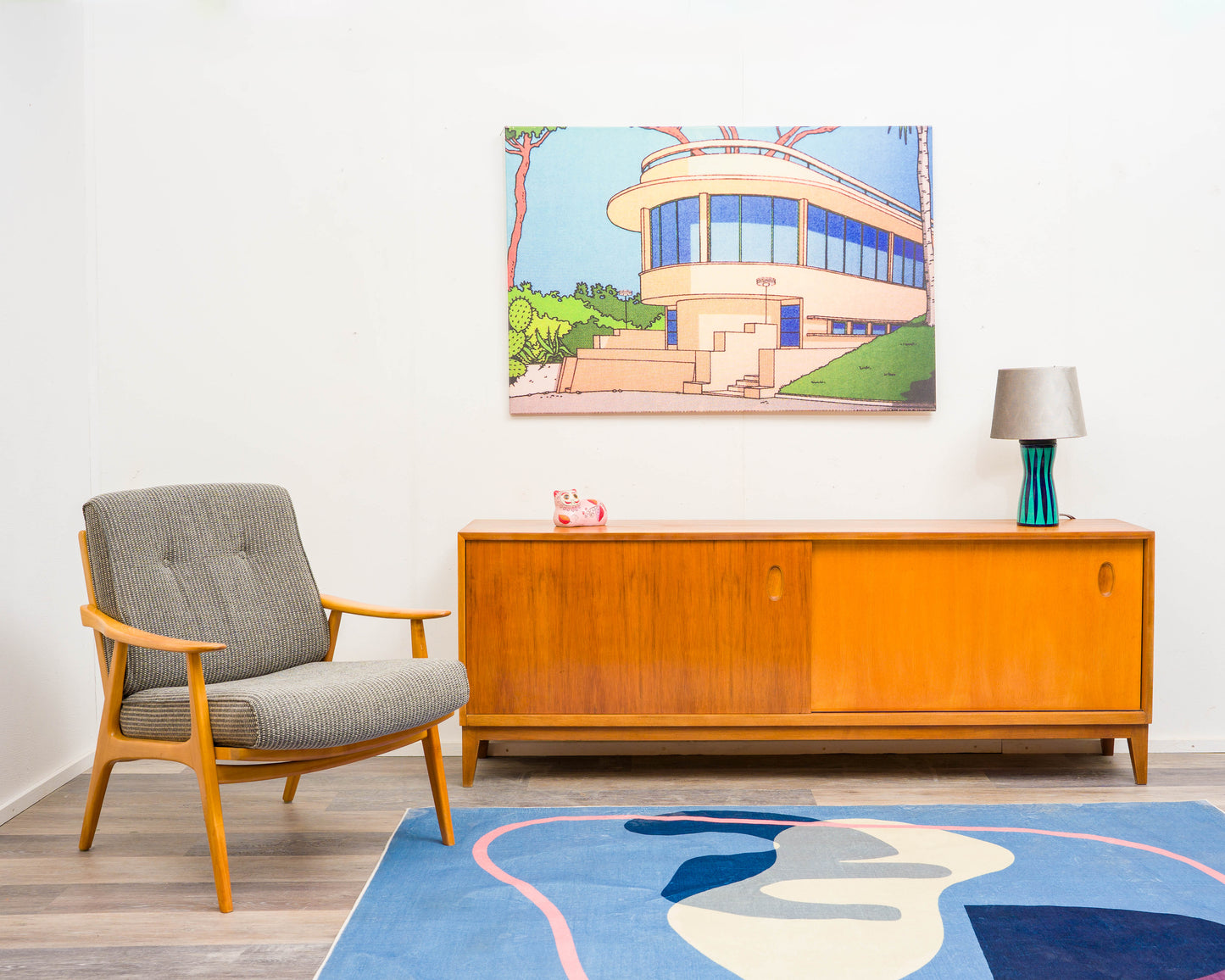 50er Jahre Nussbaum Sideboard mit Schiebetüren Design Georg Satink,Hersteller,  WK Möbel, Germany