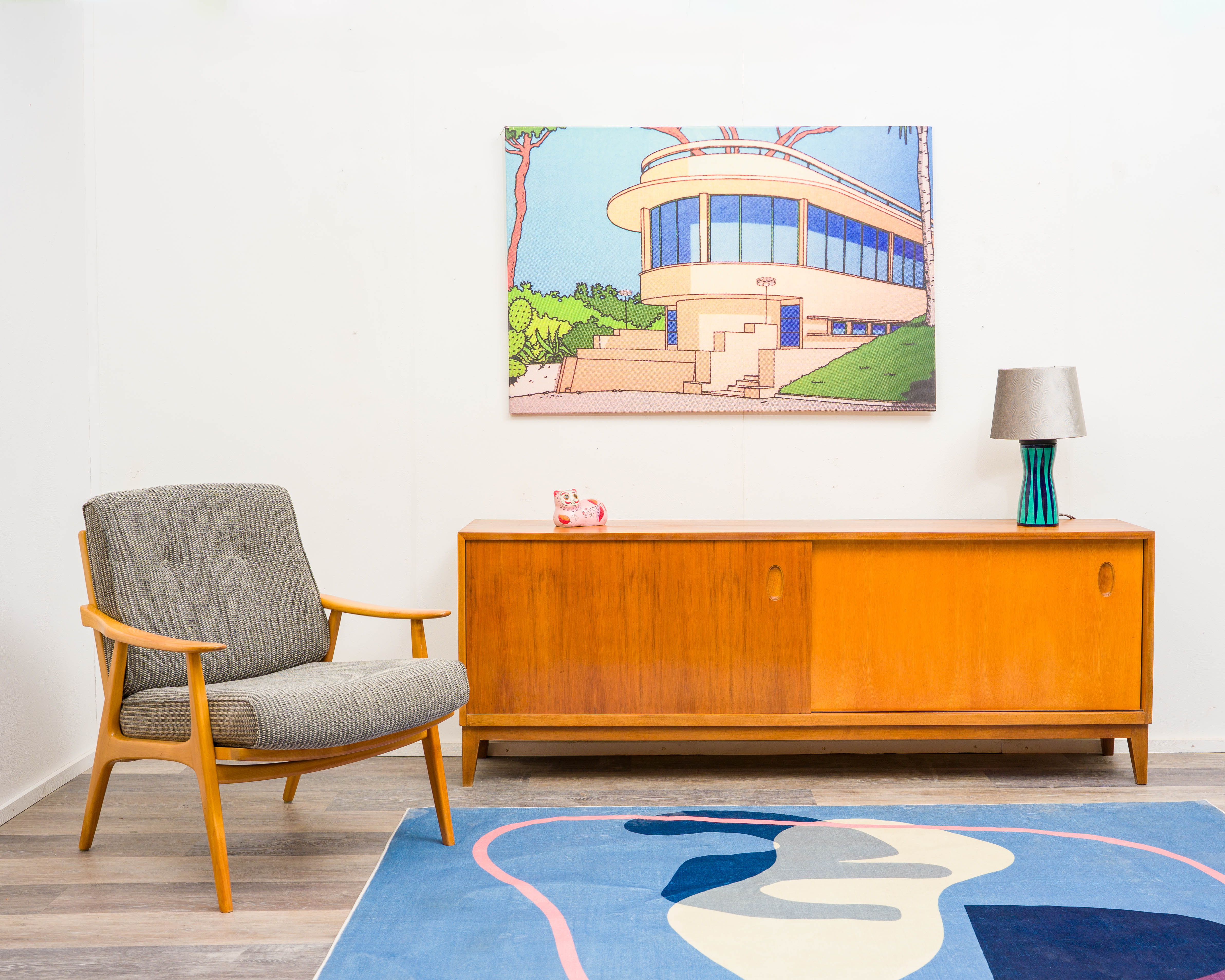 50er Jahre Nussbaum Sideboard mit Schiebetüren Design Georg Satink,Hersteller,  WK Möbel, Germany
