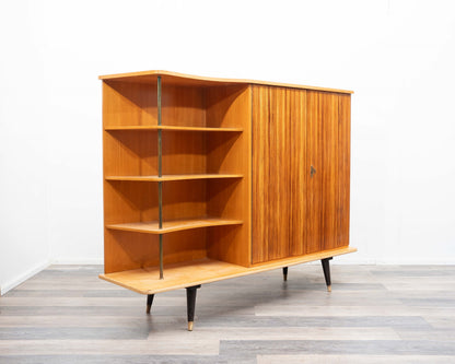Highboard aus den 1950er Jahren aus Esche und Zebrano, mit offenen Regalen