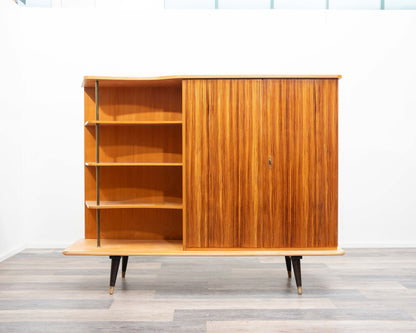 Highboard aus den 1950er Jahren aus Esche und Zebrano, mit offenen Regalen