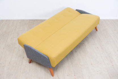 50er-Jahre Klappsofa im Streamline-Design – Hellgelb & Grau meliert