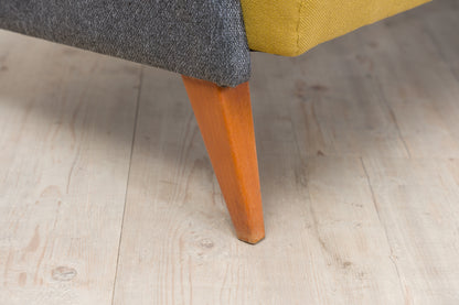 50er-Jahre Klappsofa im Streamline-Design – Hellgelb & Grau meliert