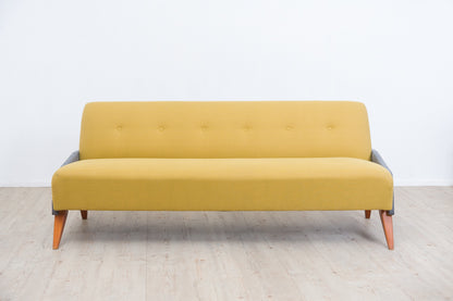 50er-Jahre Klappsofa im Streamline-Design – Hellgelb & Grau meliert