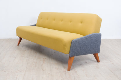 50er-Jahre Klappsofa im Streamline-Design – Hellgelb & Grau meliert