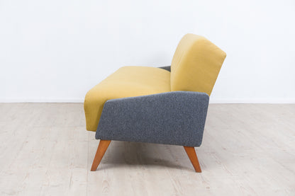 50er-Jahre Klappsofa im Streamline-Design – Hellgelb & Grau meliert