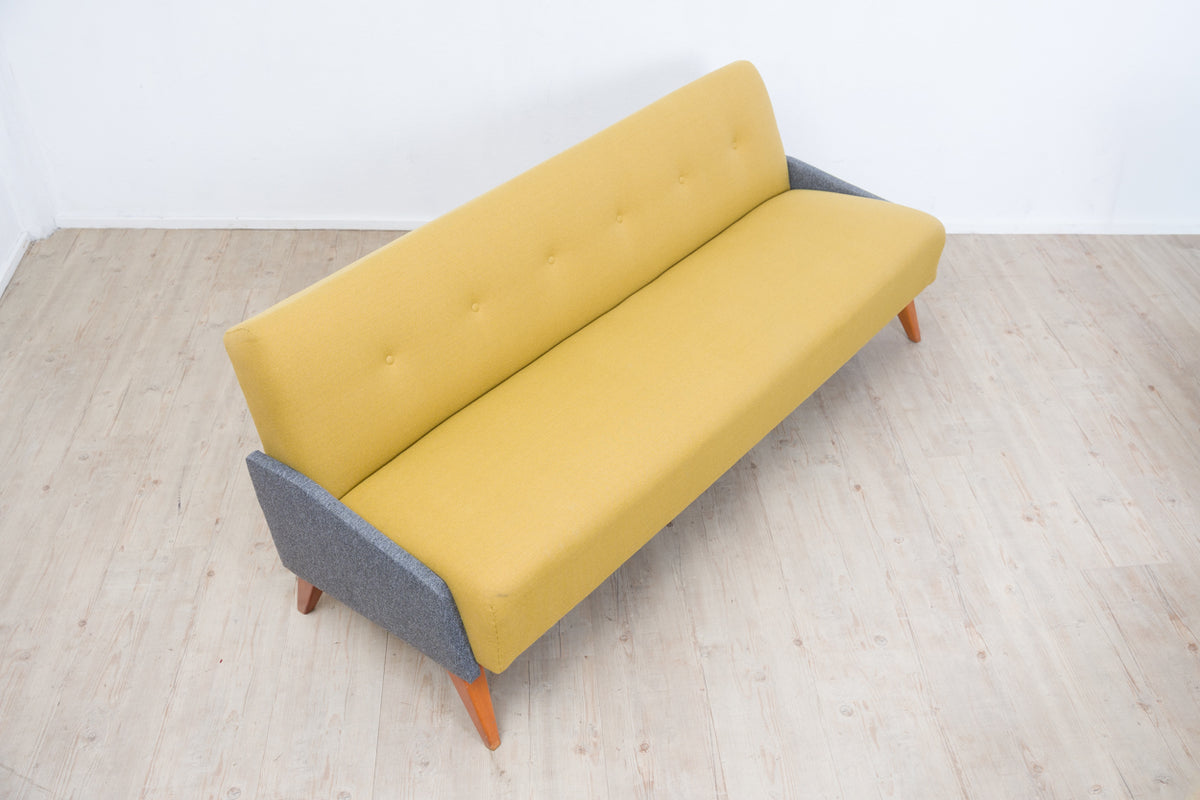 50er-Jahre Klappsofa im Streamline-Design – Hellgelb & Grau meliert
