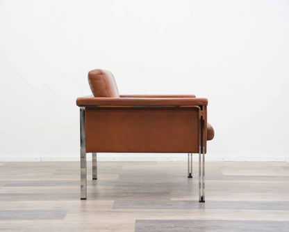 Ledersessel, 70er Jahre, Hersteller Sitag, cognacbraunes Leder.