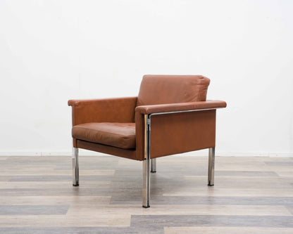 Ledersessel, 70er Jahre, Hersteller Sitag, cognacbraunes Leder.
