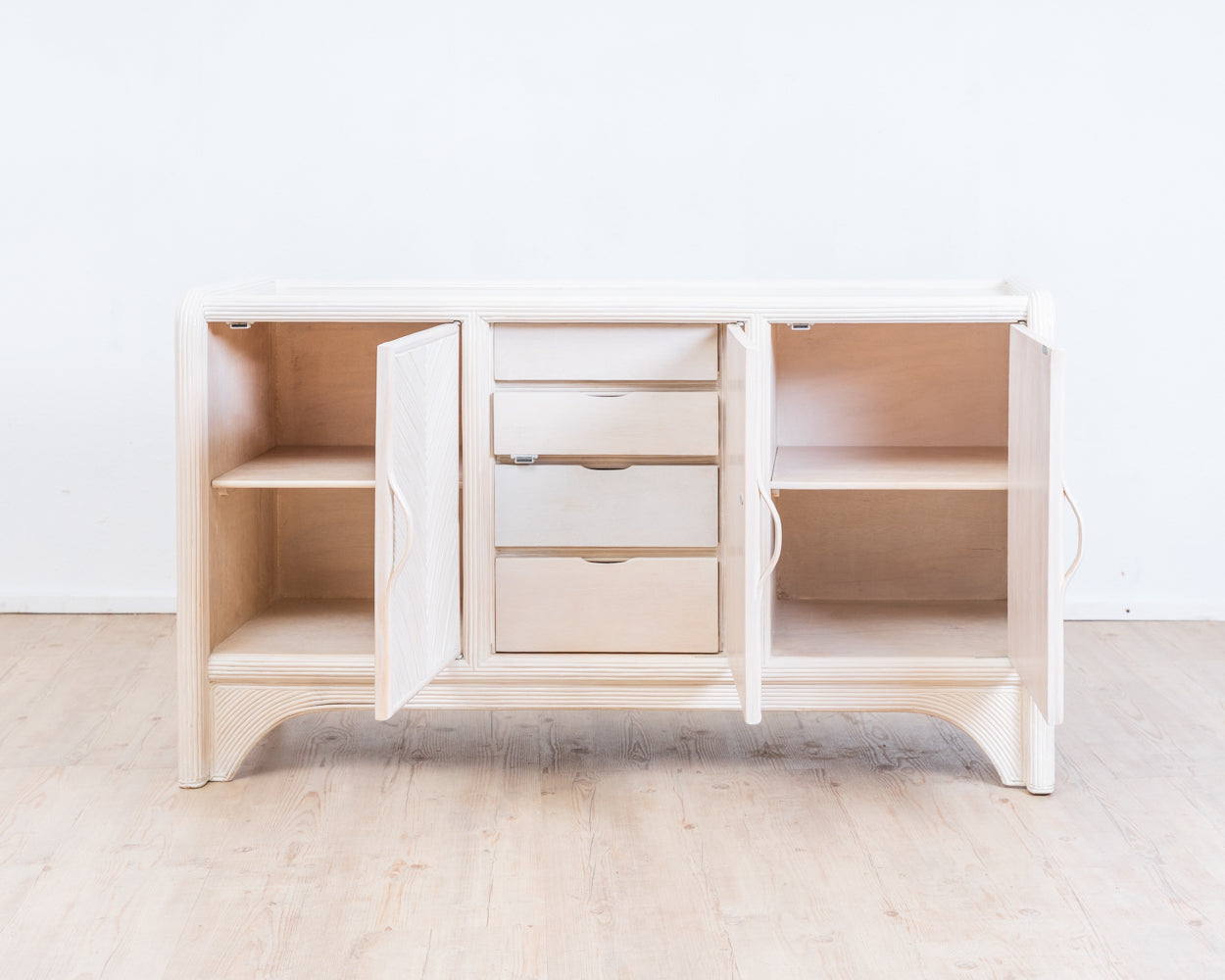 Mid-Century Sideboard with Pencil Reed, 80s Coastal Design.
