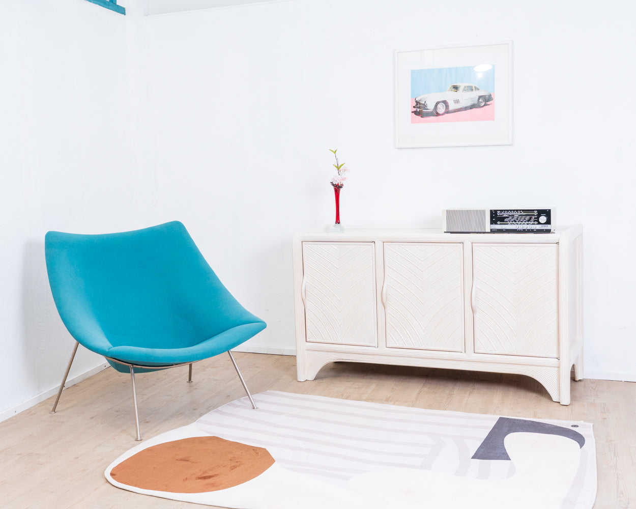 Mid-Century Sideboard with Pencil Reed, 80s Coastal Design.