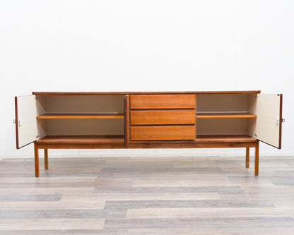 1960s walnut sideboard, straight-lined design, restored.