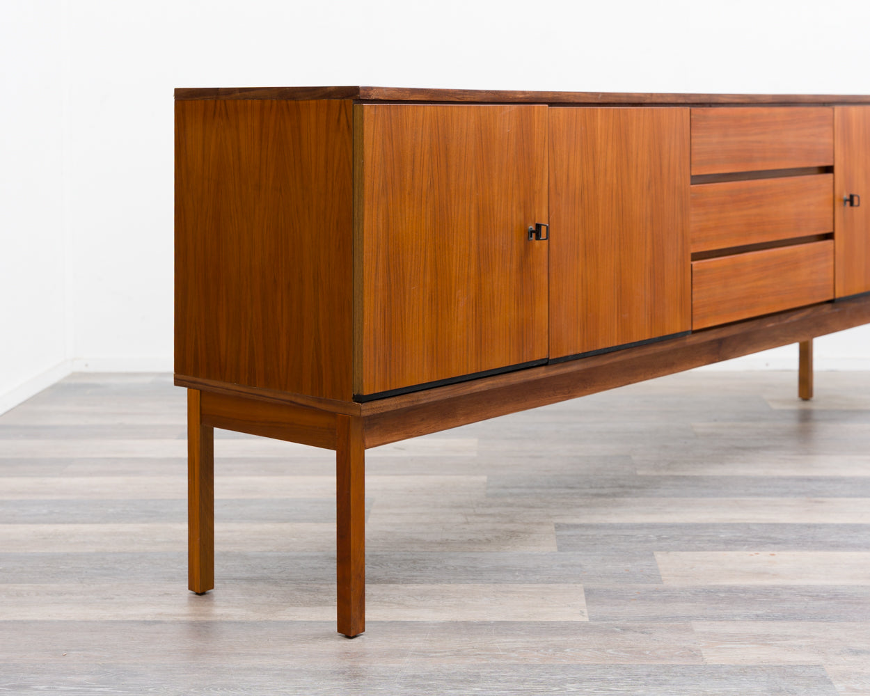1960s walnut sideboard, straight-lined design, restored.