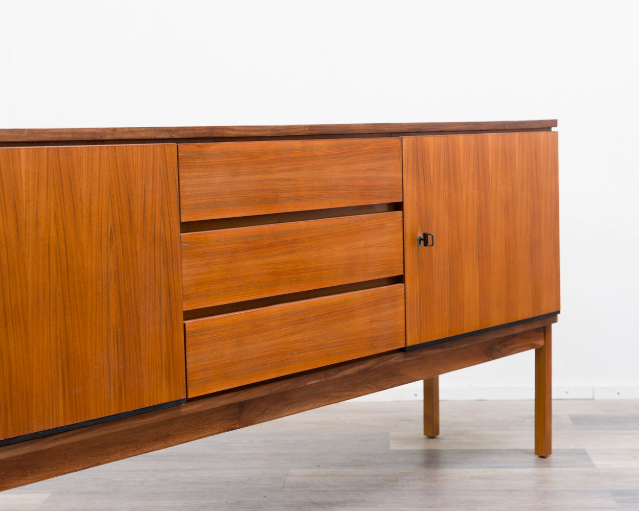 1960s walnut sideboard, straight-lined design, restored.