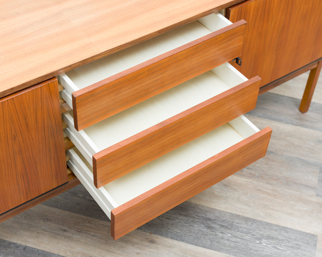 1960s walnut sideboard, straight-lined design, restored.