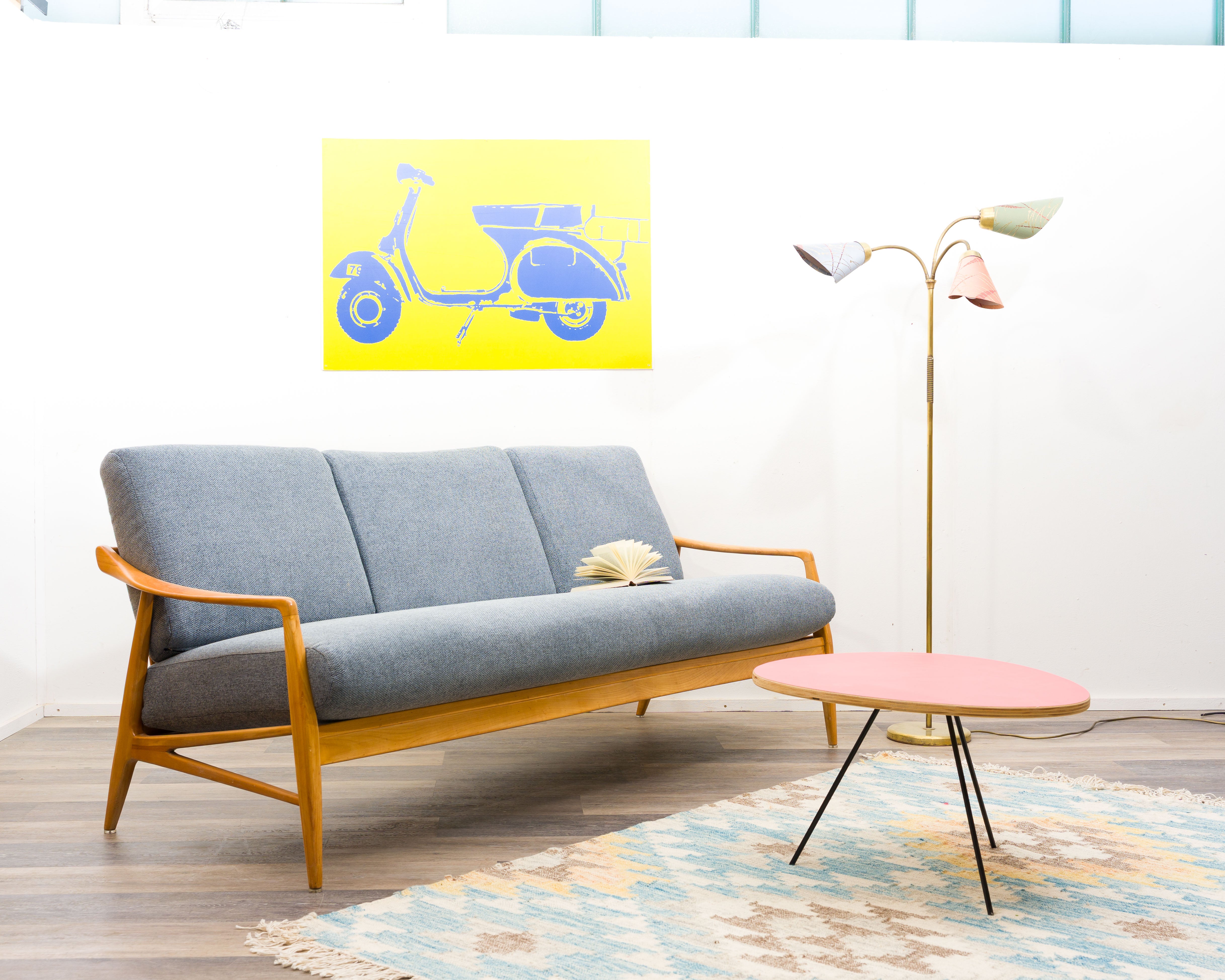 3-seater sofa in ash with Scandinavian design. Newly upholstered.