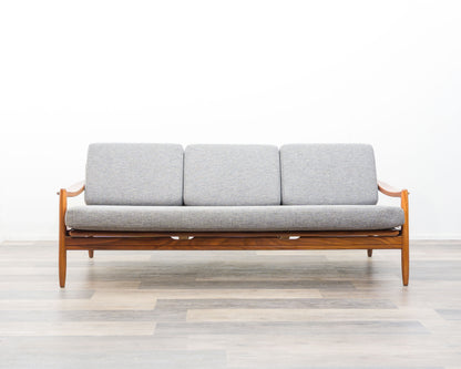 60s daybed/sofa in teak, newly upholstered.
