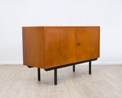 Two-door teak chest of drawers from the 60s with black metal frame