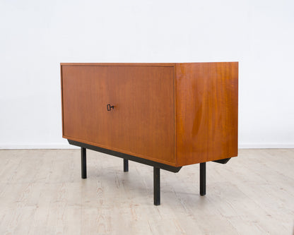 Two-door teak chest of drawers from the 60s with black metal frame
