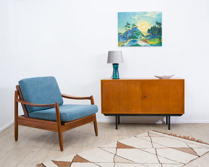 Two-door teak chest of drawers from the 60s with black metal frame