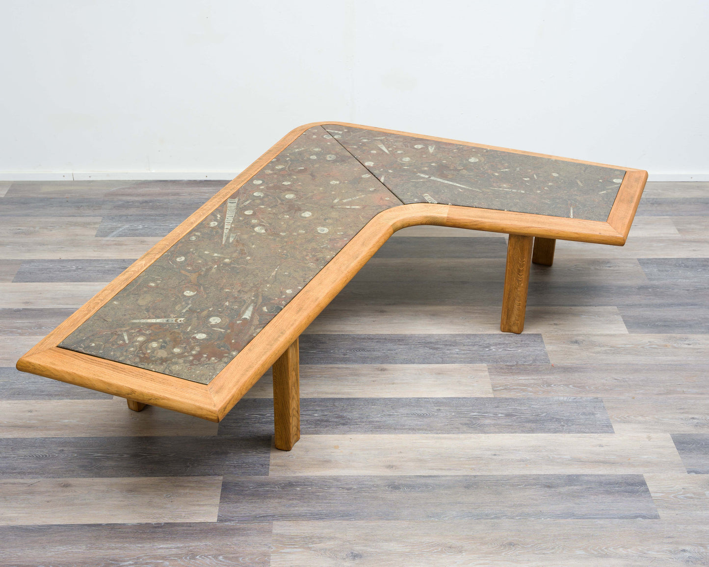 Couchtisch  Boomerang, Fossilstein Marmor 70er Jahre